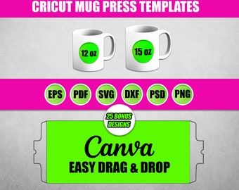 Cricut Mug Press Mug Templates | 12,15oz Mug Wrap Templates