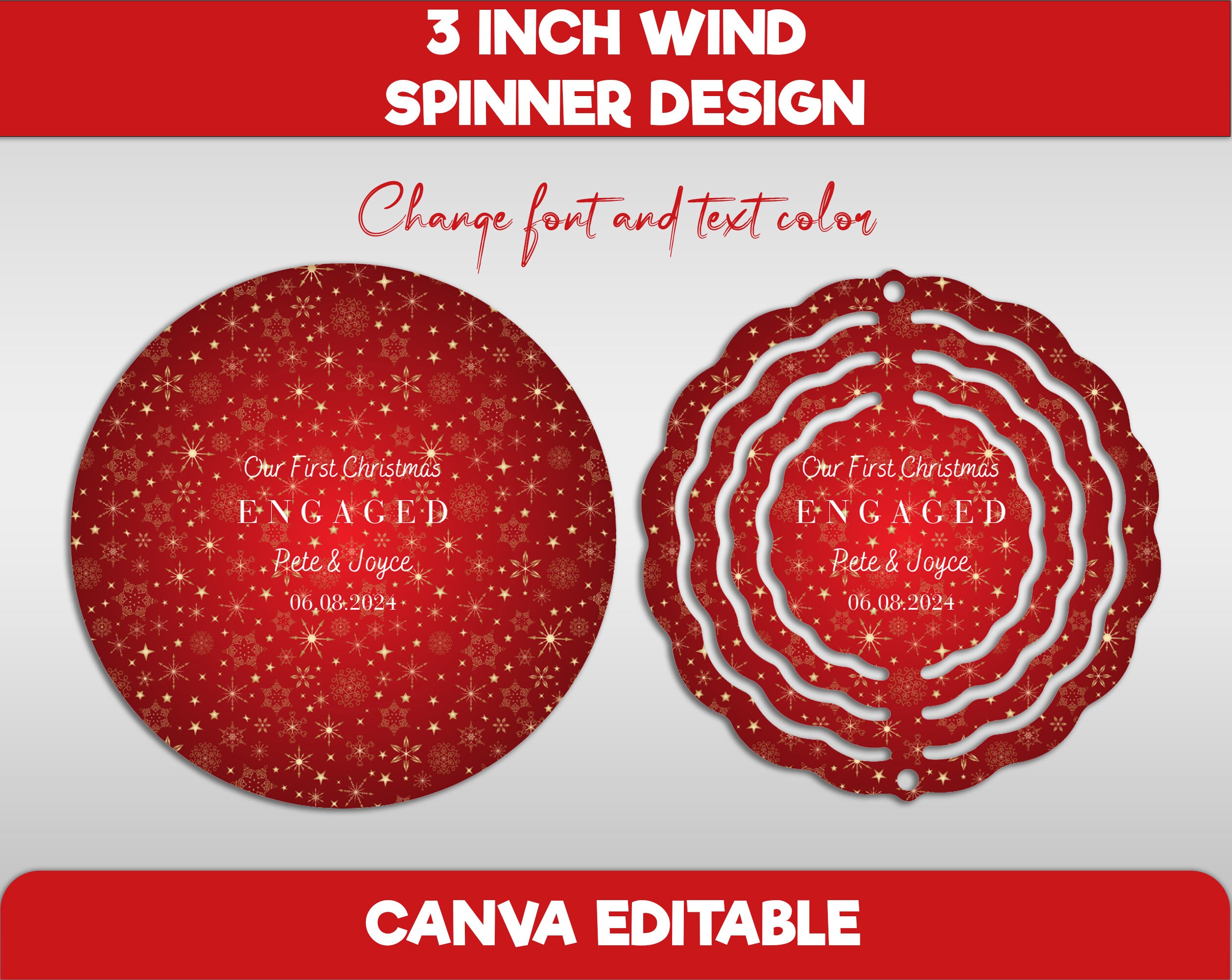 3 Inch Wind Spinner Sublimation Template, Christmas Engaged Wind