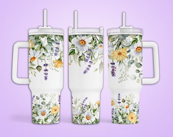Boho Floral Wildflowers 40oz Quencher Tumbler Wrap - Seamless Flowers PNG Tumbler Design Sublimation Designs Downloads - PNG