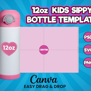 Kids 12oz Flip Bottle Tumbler Template | Flip Straw 12oz Tumbler Wrap Template | Kids 12oz Quencher Template