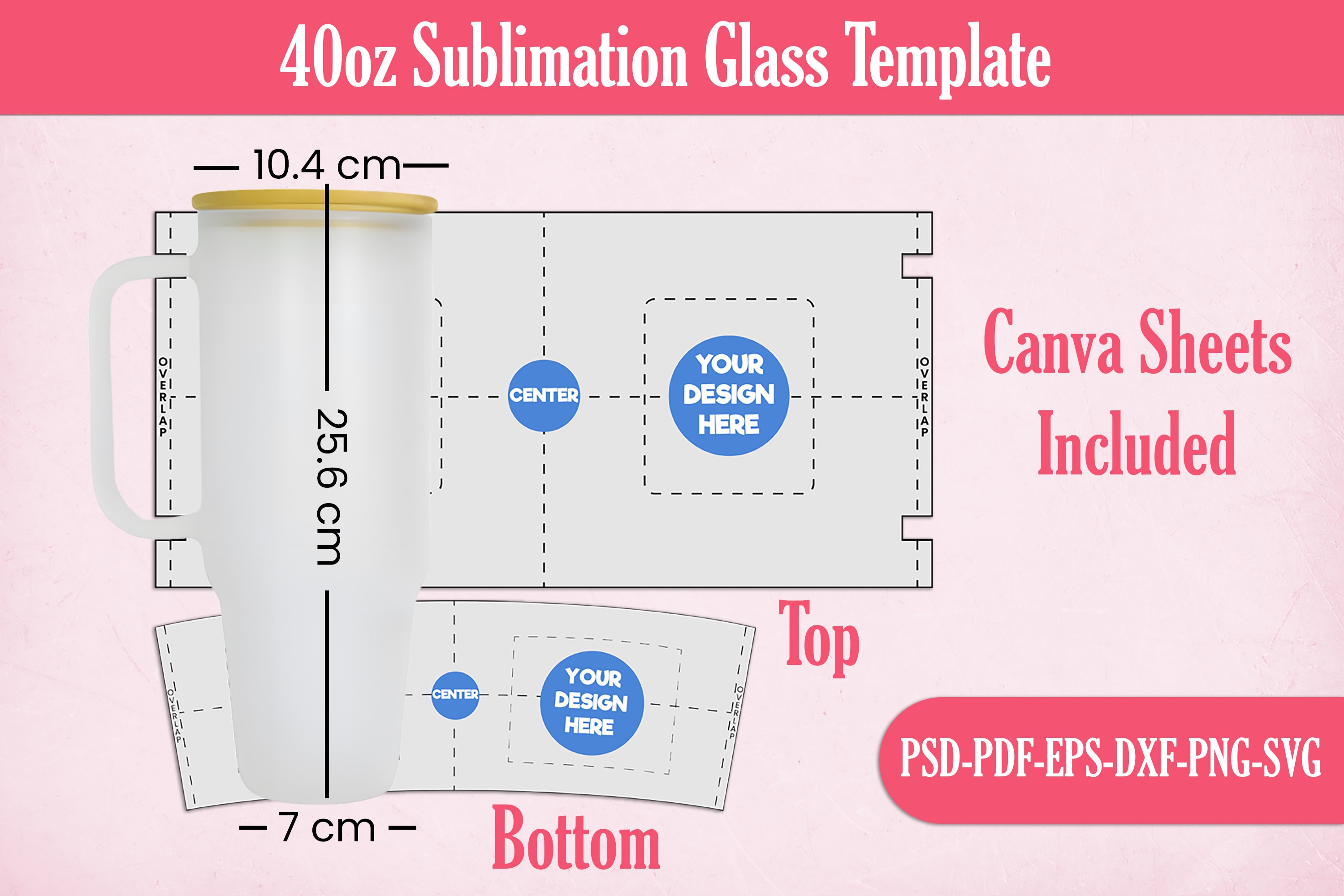 40oz Sublimation Glass Template, Full Wrap 40 oz Tumbler Template, 40oz Quencher,Cricut Cameo Cut Files