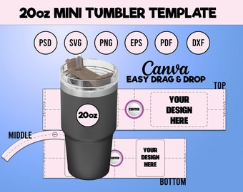 20oz Mini Tumbler Template | 20oz Tumbler Wrap Template | 20oz Kids Tumbler Template