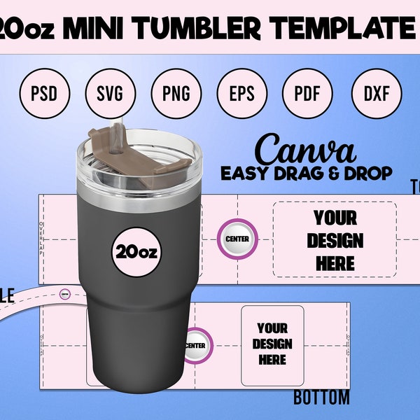 20oz Mini Tumbler Template | 20oz Tumbler Wrap Template | 20oz Kids Tumbler Template