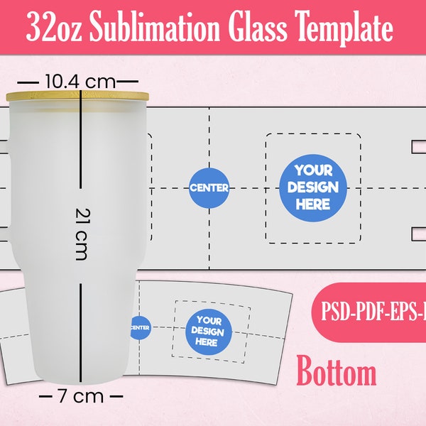 32oz Sublimation Glass Template, Full Wrap 32 oz Tumbler Template, 32oz Quencher,Cricut Cameo Cut Files