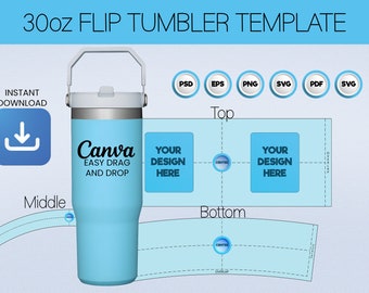 30oz Tumbler Template | Flip Straw 30oz Tumbler Wrap Template | 30oz Quencher Template