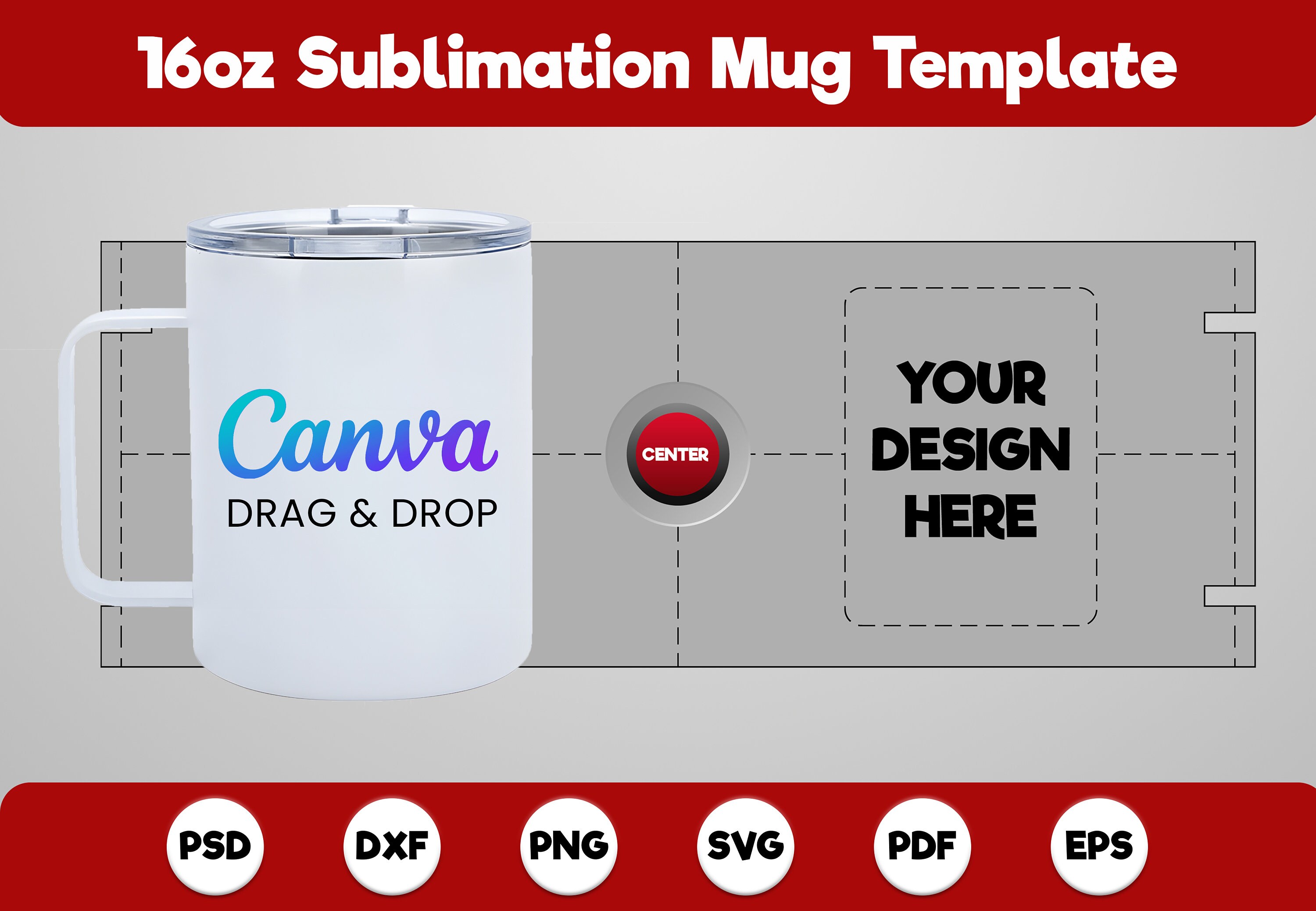 16 oz Sublimation Mug With Handle Template, 16oz Tumbler With Handle  Template