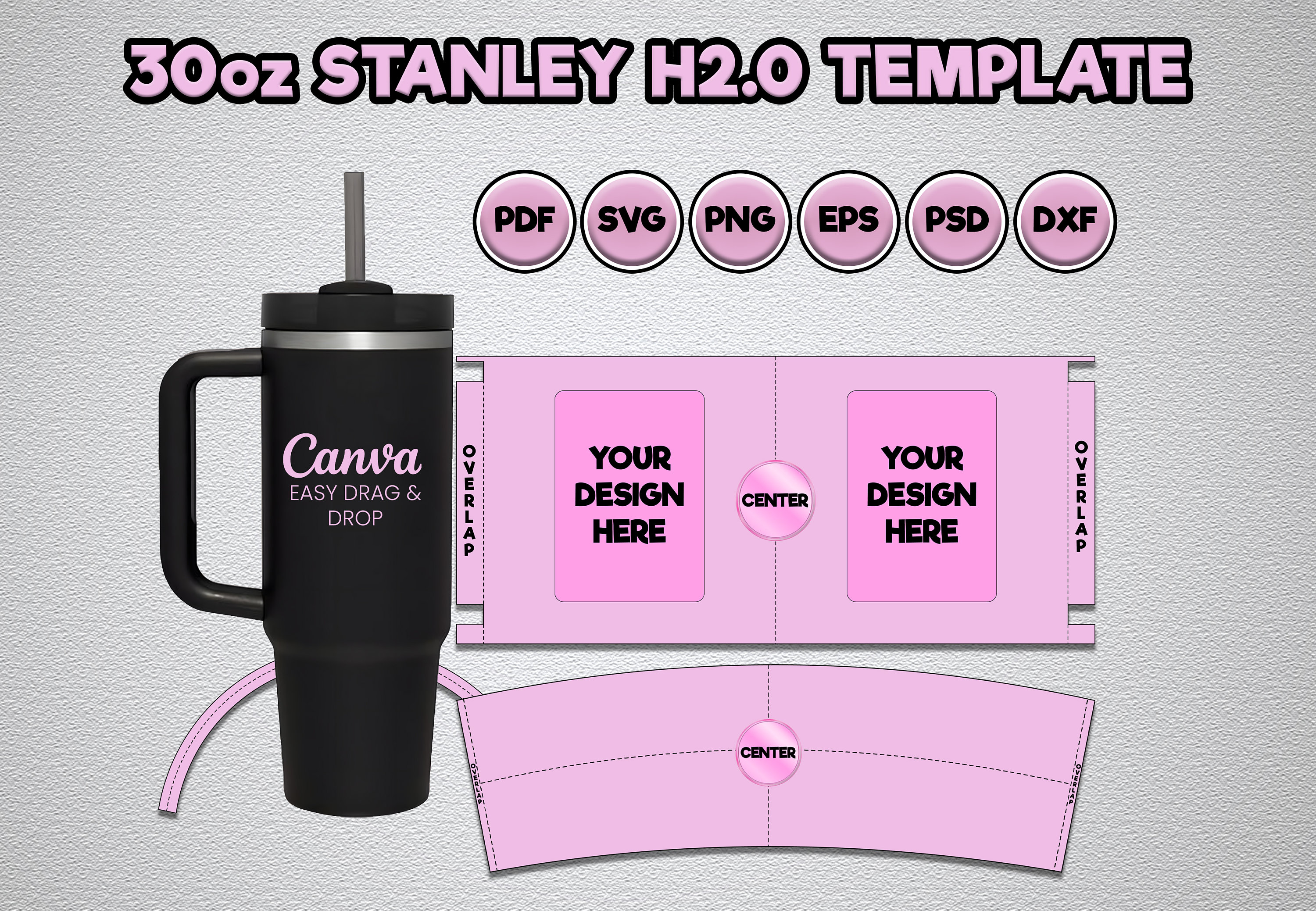 Stanley H2.0 30oz Template | 30oz Flowstate Tumbler Wrap Template | 30oz  Quencher Template