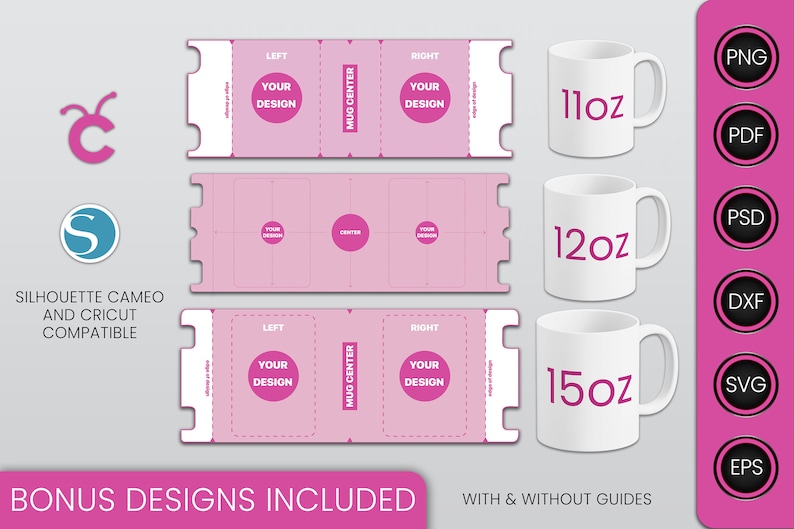 11,12,15 oz Mug Template, Full Wrap Mug Template, 11oz Mug Template, Sublimation Mug Template image 1