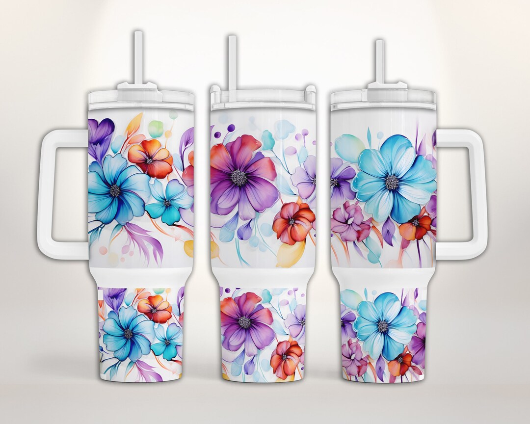 Boho Floral Wild Flowers 40oz Quencher Tumbler Wrap - Seamless Flowers ...