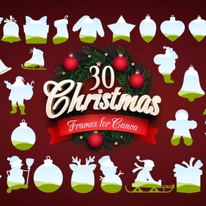 Canva Christmas Photo Frame Bundle - Drag and Drop Photo Sublimation Template PNG, Canva Mockup Frames