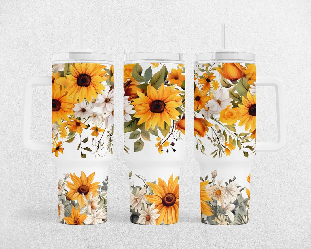 Boho Floral Sunflowers 40oz Quencher Tumbler Wrap - Seamless Flowers ...