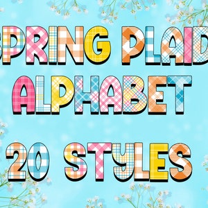 Spring Plaid Alphabet Bundle PNG , Doodle PNG Letters, Numbers & Accessories, Sublimation Alphabet Design, Plaid Sublimation
