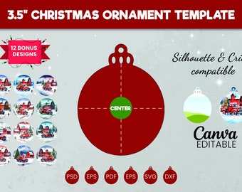 Può includere: Modello di ornamento natalizio rosso di 8,89 cm di diametro. Il design include 12 design bonus, una guida centrale ed è compatibile con le macchine Silhouette e Cricut. Il modello è anche modificabile con Canva.