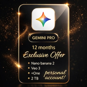 Gemini Pro 12 Months Premium | Private Personal Account Upgrade | Nano Banana 2, Veo 3, Google One & 2TB Cloud Storage | AI Tool 1 Year