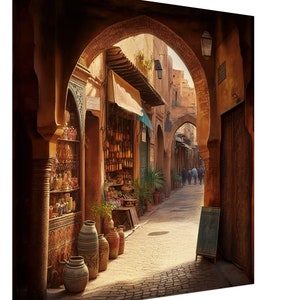 Vibrant Souks of Marrakesh, Morocco Art Print on Canvas or Poster with various frames image 10