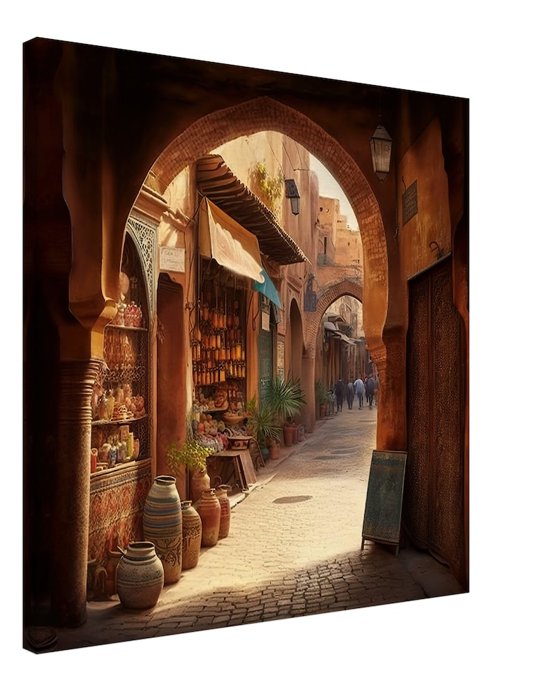 Vibrant Souks of Marrakesh, Morocco Art Print on Canvas or Poster with various frames image 10