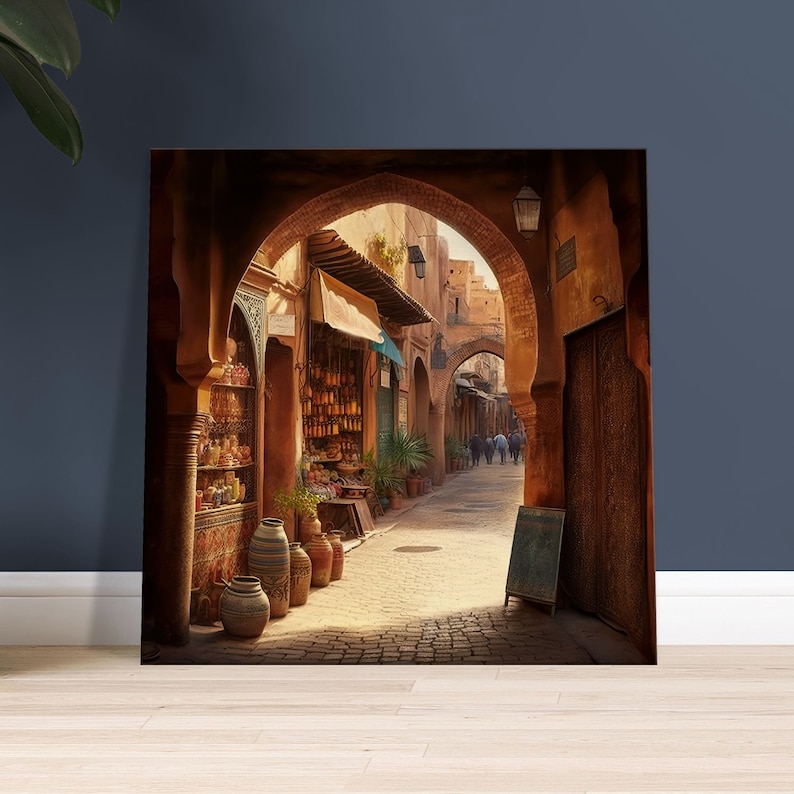 Vibrant Souks of Marrakesh, Morocco Art Print on Canvas or Poster with various frames image 2