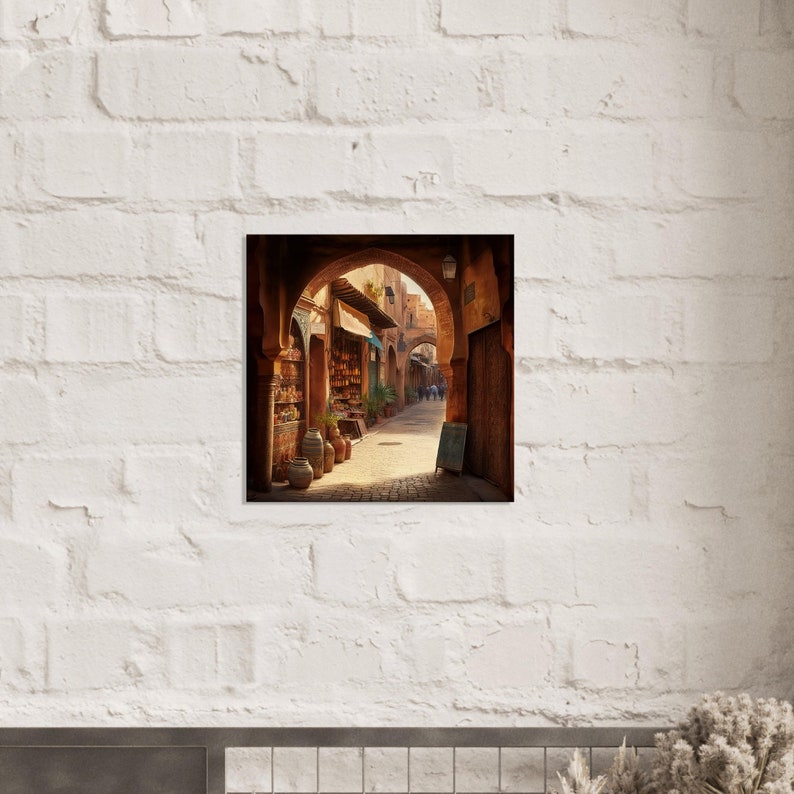 Vibrant Souks of Marrakesh, Morocco Art Print on Canvas or Poster with various frames image 6