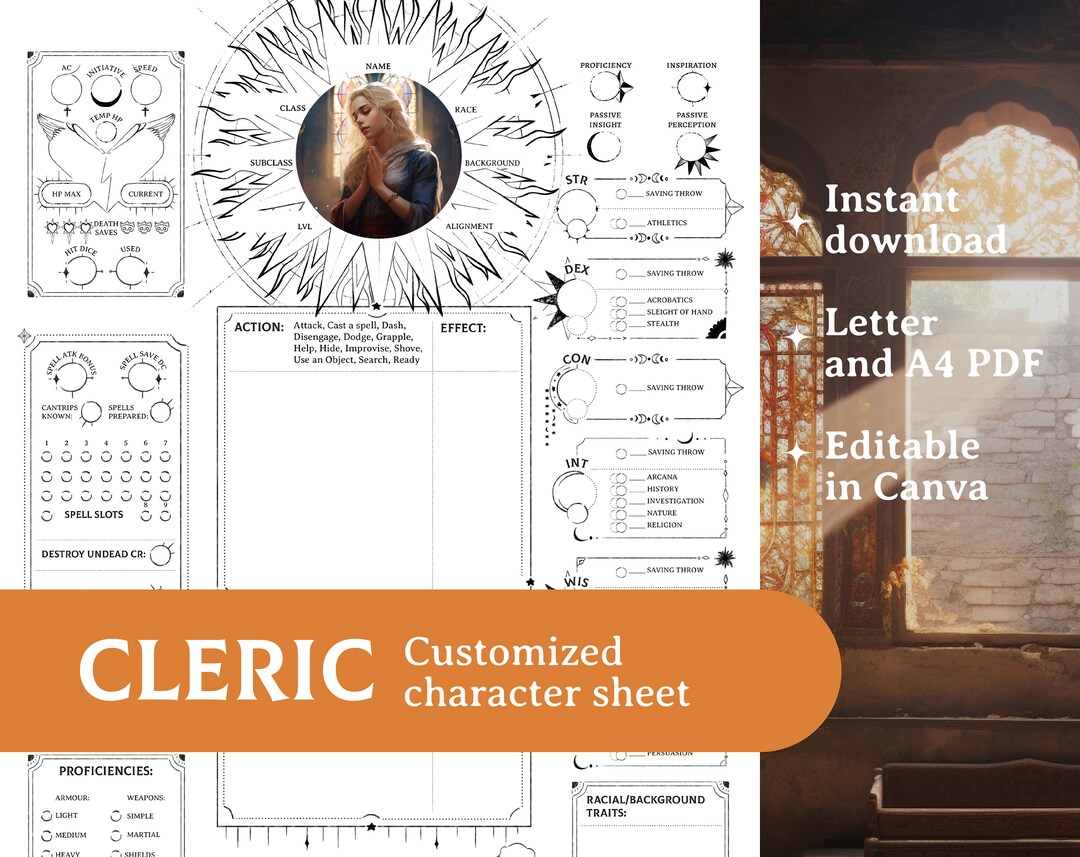 Dnd Cleric Character Sheet - Etsy
