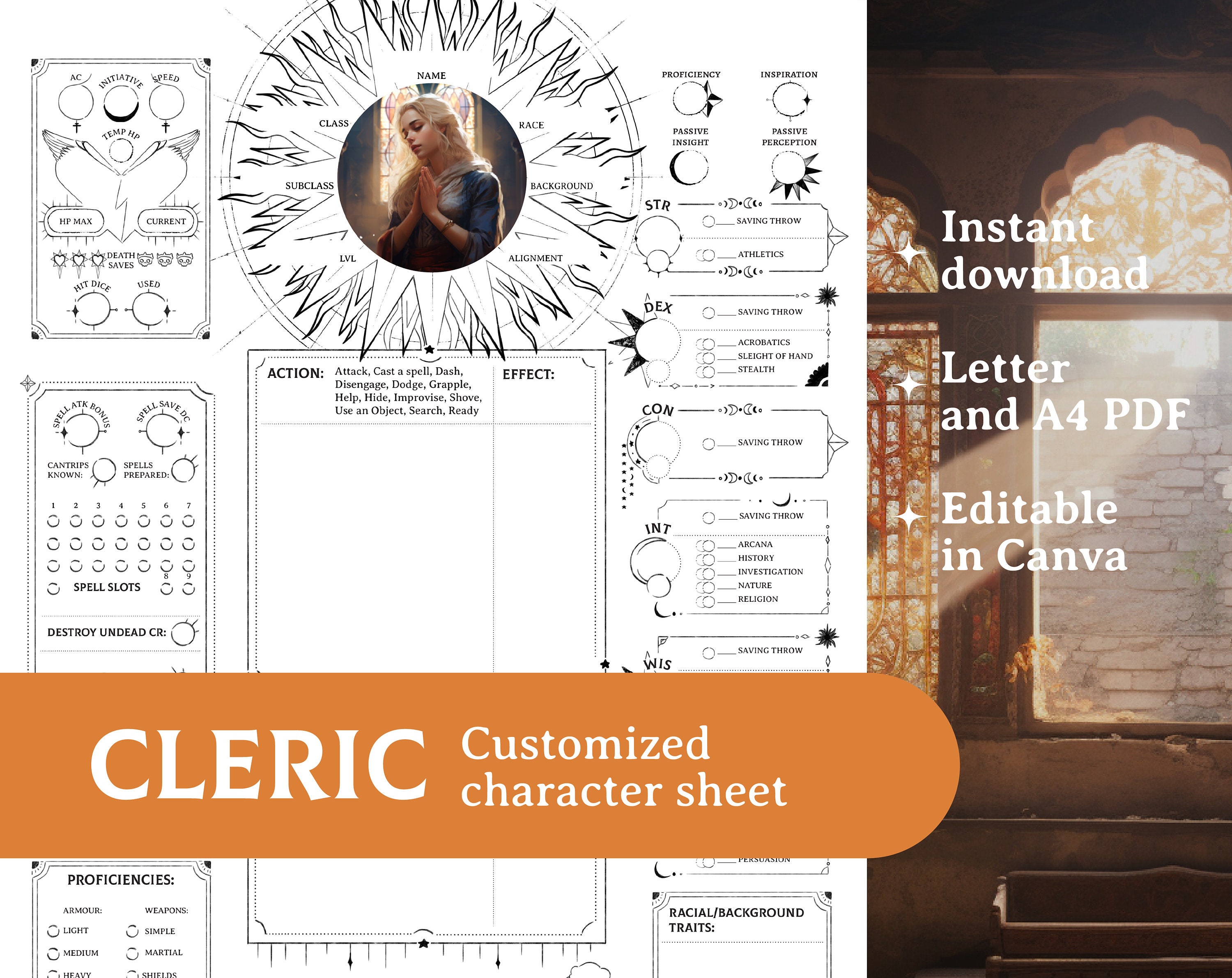 Dnd Cleric Character Sheet - Etsy