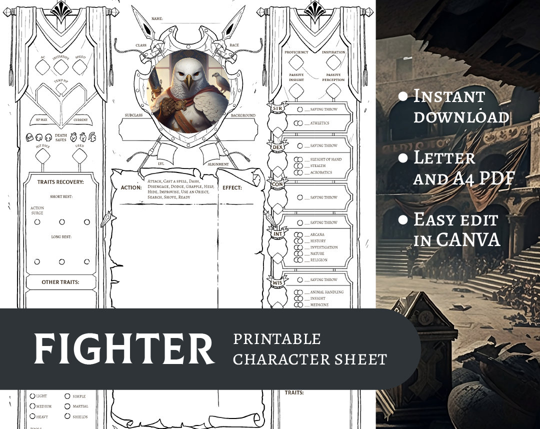 Dnd Fighter Character Sheet - Etsy UK