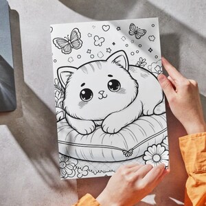 Cute Cat Coloring Pages for Kids, Printable PDF, Kawaii Animal Art,Kawaii Cat Coloring Book, Digital Download for Kids Activities
