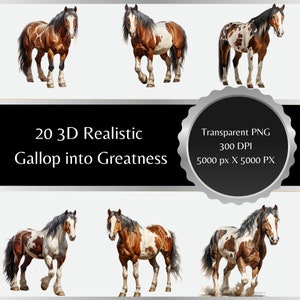 Gallop into Greatness: Mesmerizing 3D Paint Horse Clipart Collection - Life-Like Elegance - Unleash the Spirit of Freedom in Your Creations!