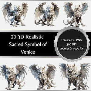 Sacred Symbol of Venice: 3D Realistic Saint Mark's Winged Lion Clipart - Majestic, High-Resolution Spiritual and Historical Art Collection