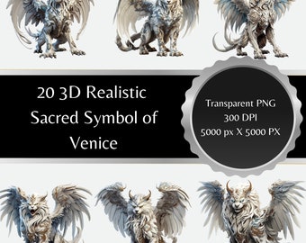 Sacred Symbol of Venice: 3D Realistic Saint Mark's Winged Lion Clipart - Majestic, High-Resolution Spiritual and Historical Art Collection