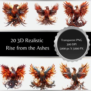 Rise from the Ashes: 3D realistische Phoenix Clipart-collectie - Ontketen de kracht van wedergeboorte en majesteit in uw creaties!