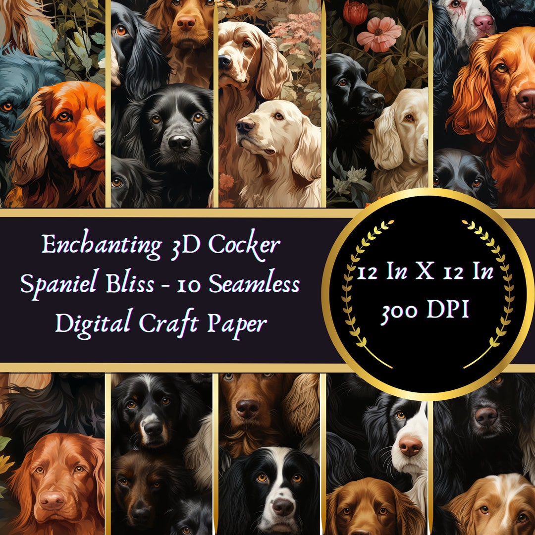 Cocker Spaniel Bliss Seamless Digital Paper Pack - PNG & SVG Patterns ...