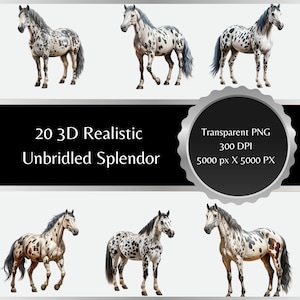 Unbridled Splendor: 3D Realistic Appaloosa Horse Clipart - Captivating Detail, High-Res Beauty - Harness the Spirit of the Wilderness!