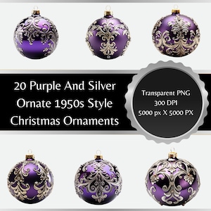 Vintage Violet Vibes: 3D Purple & Silver 1950s Inspired Christmas Ornaments!