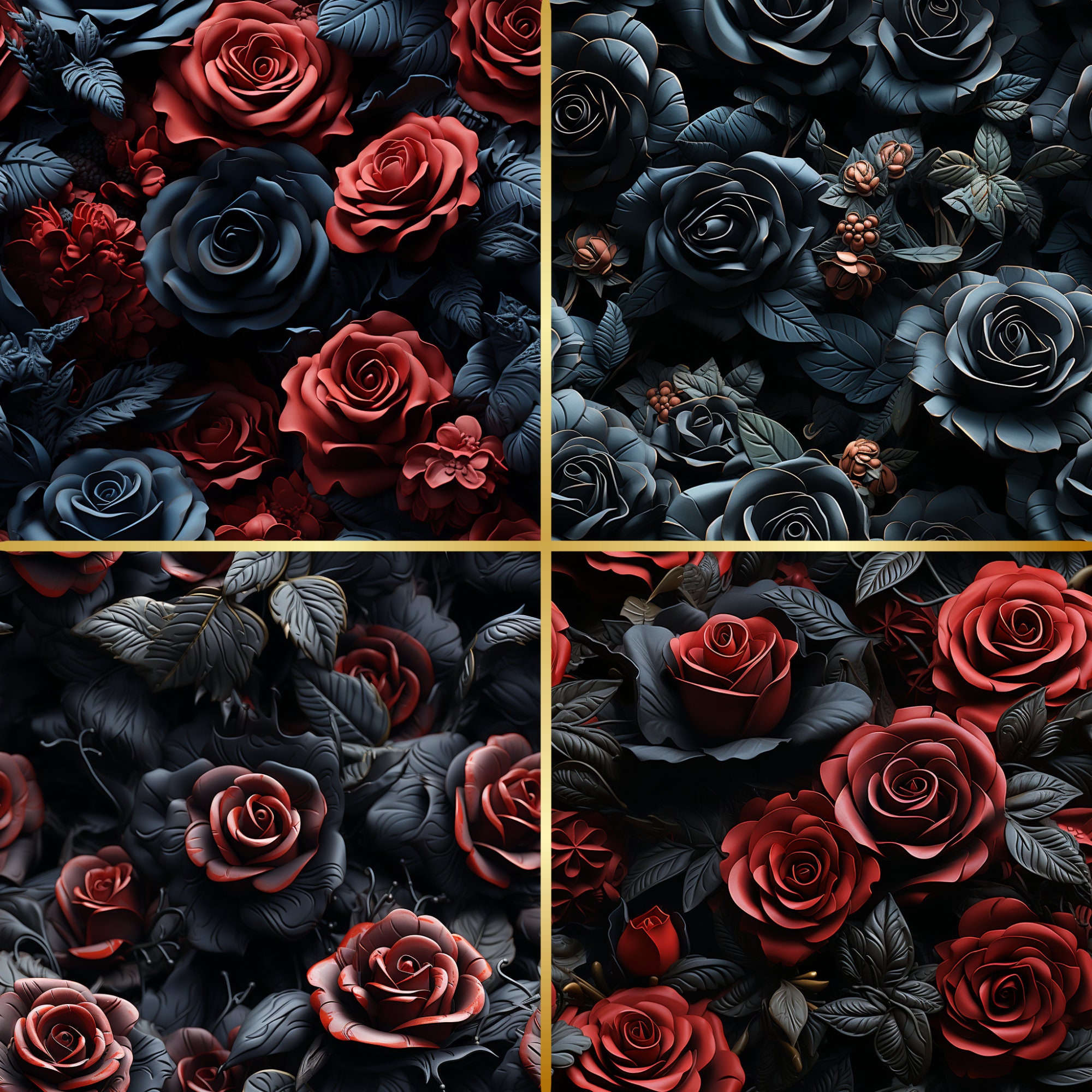 Gothic Enchantment 10 Seamless Dark Rose Patterns 3D Digital Art, High ...