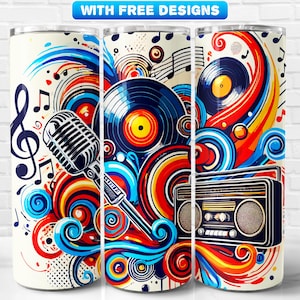 Retro Music Lover Tumbler Wrap PNG, Art, Music, Sublimation Design