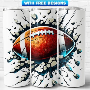 Football Breaking Wall Tumbler Wrap PNG, Sports, Sublimation Design