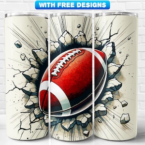 Football Breaking Wall Tumbler Wrap PNG, Sports, Sublimation Design