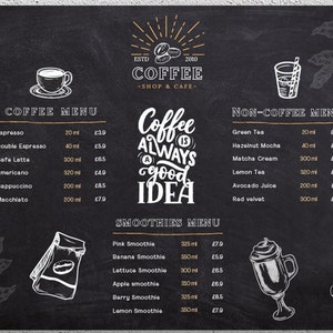 Cardápio comercial editável faça você mesmo - Download instantâneo, modelo de cardápio de cafeteria, cardápios para impressão, cardápio de cafeteria estilo quadro-negro, lista de preços de café.