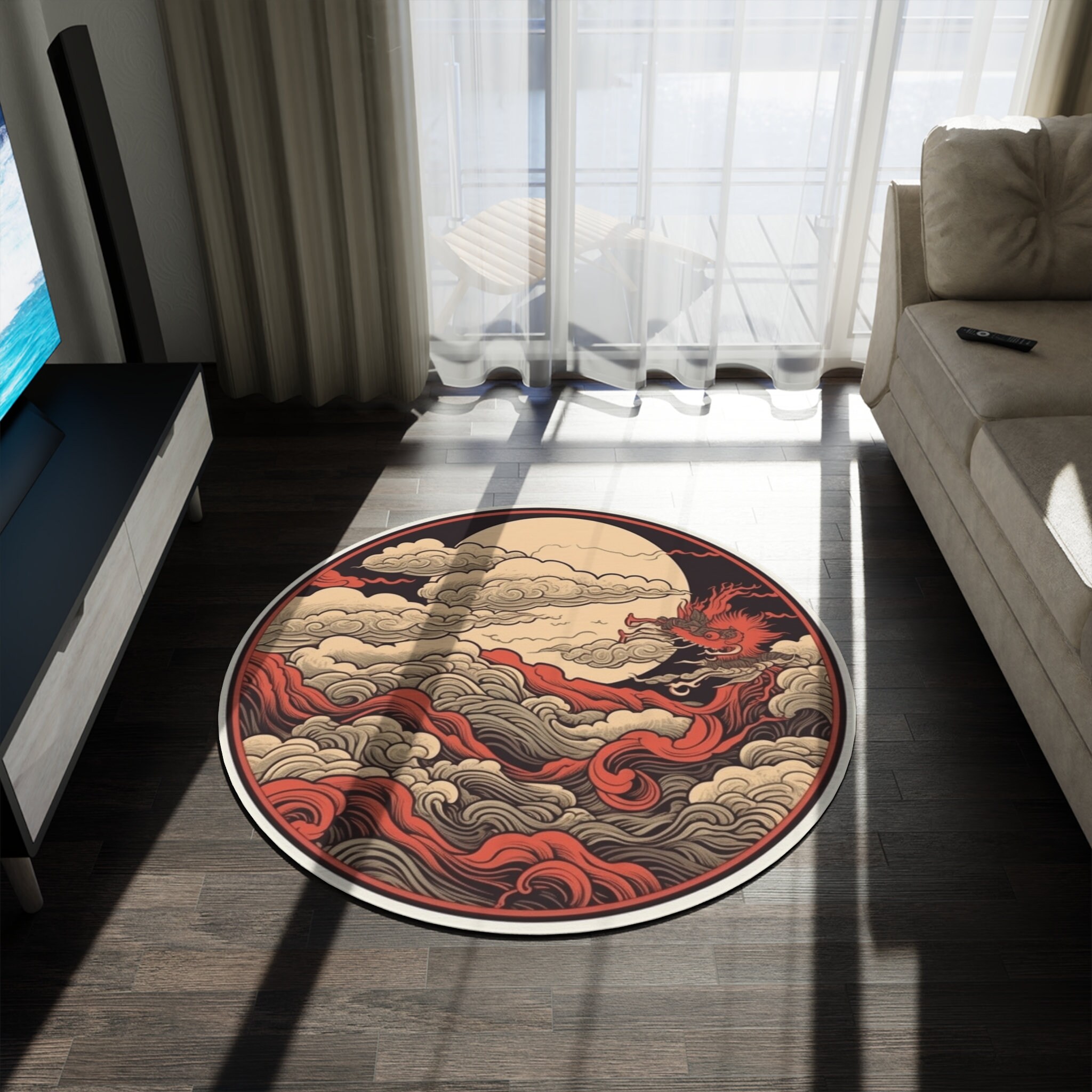 Traditional Japanese Art Rug, Traditional Style Tufted Rugs, Round Rugs ...