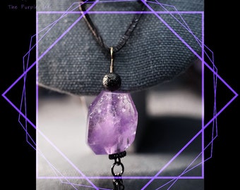 Edgy Elegance & Handmade Purple Agate Necklace and Earrings Set with Amethyst Freeform Charm, Chain Dangle Design, and Unique Triangle Metal