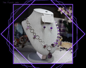 Mystic Elegance and Handmade Purple Agate Necklace and Earrings Set