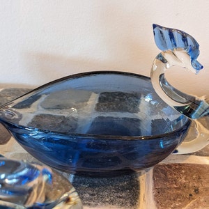 Murano Blown Glass Swan Clear and Blue with  Feather on it&#39;s Head