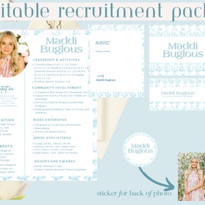 Editable Sorority Recruitment Packet | Printable Sorority Packet | Digital Sorority Resume Template | Unique Sorority Resume Template