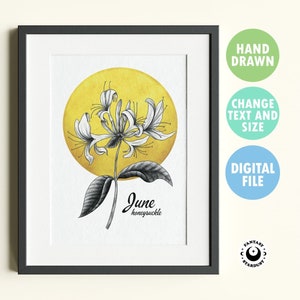 June Birth Month Flower Print Hand-drawn Honeysuckle Wall Art Mothers Day Gift Personalized Print Best Gift for Mom