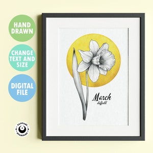 March Birth Month Flower Print Wall Art Daffodil Birth Flower Gift Mom Birthday Birthflower Present for Mothers Day Personalized Gift