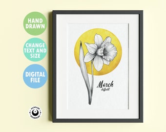 March Birth Month Flower Print Wall Art Daffodil Birth Flower Gift Mom Birthday Birthflower Present for Mothers Day Personalized Gift