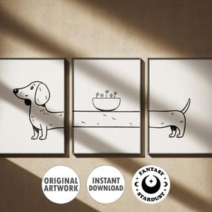 Three Piece Dachshund Dog Poster Print | Simple Wall Art | Funny Dog Design | Digital File | Scalable Sizes | Instant Download