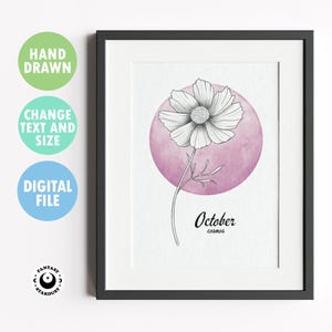 October Birth Flower Print Cosmos Gift for Mothers Day Birth Flower Personalized Present for Grandma Gadren Birthflower Wall Art