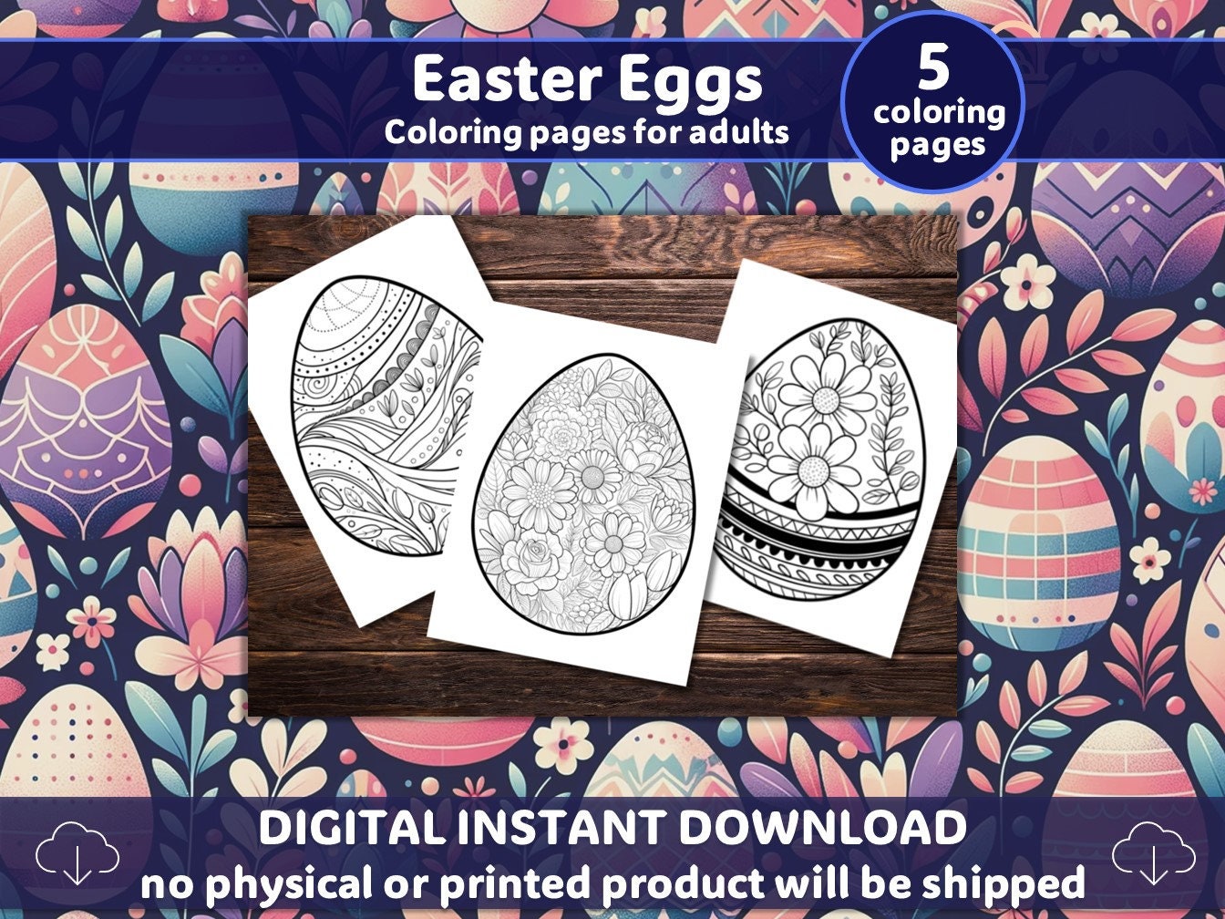 Detailed Easter Egg Coloring Pages for Adults | 5 High Quality Hand ...