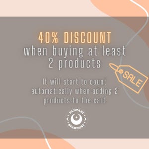 May include: A promotional graphic with a grey background and peach accents. Text announces a 40% discount when purchasing at least two products. A sale tag graphic is included. The brand logo is at the bottom.